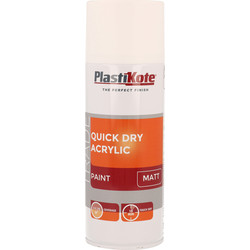 Plastikote Quick Dry Acrylic Spray Paint 400ml White Matt