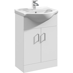 nuie Mayford Double Door Floor Standing Vanity Unit With Ceramic Basin Gloss White 550mm