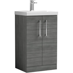 nuie Arno Double Door Floor Standing Vanity Unit Anthracite 500mm With Slim Edge Basin