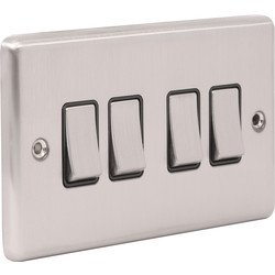 Wessex Brushed Stainless Steel Switch 4 Gang 2 Way