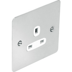 Flat Plate Polished Chrome 13A Socket 1 Gang Unswitched
