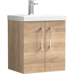 nuie Arno Double Door Wall Hung Vanity Unit Bleached Oak 500mm With Slim Edge Basin