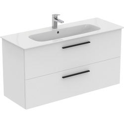 Ideal Standard i.life A Double Drawer Wall Hung Vanity Unit with Basin Matt White 1200mm with Matt Black Handles