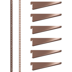 Rothley Antique Copper Twin Slot Shelving Kit 1980mm Uprights (x2) & 120mm Brackets (x6)