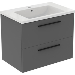 Ideal Standard / Ideal Standard i.life B Double Drawer Wall Hung Unit with Basin Matt Quartz Grey 800mm with Matt Black Handles