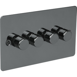 Axiom / Flat Plate Black Nickel Dimmer Switch 250W 4 Gang 2 Way