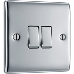 BG / BG Nexus Metal Polished Chrome Switch 20A 16AX 2 Gang 2 Way