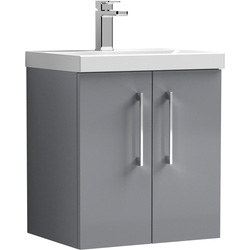 Nuie / nuie Arno Double Door Wall Hung Vanity Unit Satin Grey 500mm With Slim Edge Basin