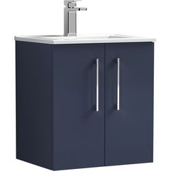 nuie Arno Double Door Wall Hung Vanity Unit Midnight Blue 500mm With Minimalist Basin