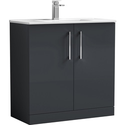 nuie Arno Double Door Floor Standing Vanity Unit Soft Black 800mm With Minimalist Basin