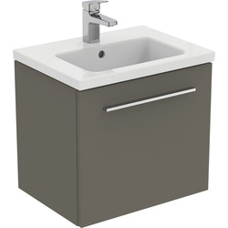 Ideal Standard i.life S Compact Wall Hung Vanity Unit with Basin Matt Quartz Grey 500mm with Brushed Chrome Handle