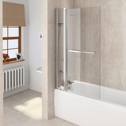 Aqualux / Aqualux Square Bath Screen with Fixed Panel & Towel Rail Silver Frame 900x1500mm