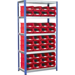 Eco 5 Tier Shelving Bay with Red Bins 1800 x 900 x 450mm