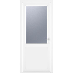 Crystal uPVC Single Door Half Glass Half Panel Left Hand Open In 840mm x 2090mm Obscure Triple Glazed White