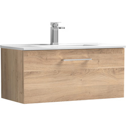 Nuie / nuie Arno Single Drawer Wall Hung Vanity Unit Bleached Oak 800mm With Minimalist Basin