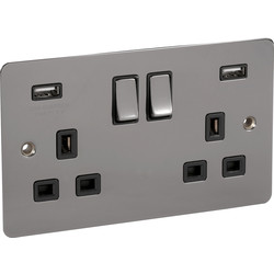 Unbranded Flat Black Nickel USB Switched Socket 13A 2 Gang + 2 USB - 62360 - from Toolstation