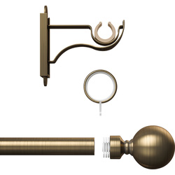 Rothley / Rothley Curtain Pole Kit with Solid Orb Finials & Rings Antique Brass 25mm x 1829mm