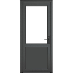 Crystal uPVC Single Door Half Glass Half Panel Left Hand Open In 840mm x 2090mm Clear Triple Glazed Grey/White