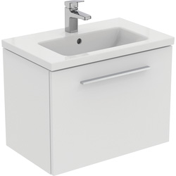 Ideal Standard i.life S Compact Wall Hung Vanity Unit with Basin Matt White 600mm with Brushed Chrome Handle