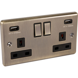 Wessex Electrical / Antique Brass Double USB Socket 2 Gang