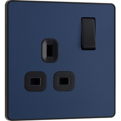 BG Evolve Matt Blue (Black Ins) Single Switched 13A Power Socket 
