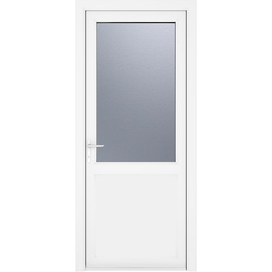 Crystal uPVC Single Door Half Glass Half Panel Right Hand Open In 840mm x 2090mm Obscure Triple Glazed White