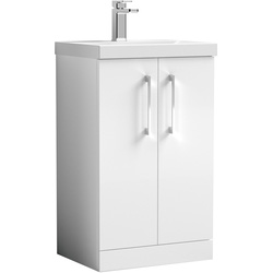 nuie Arno Double Door Floor Standing Vanity Unit Gloss White 500mm With Standard Basin