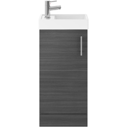 nuie Vault Single Door Compact Floor Standing Vanity Unit with Ceramic Basin 400mm Brown Grey Avola