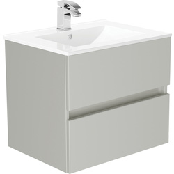 Newland Double Drawer Wall Hung Vanity Unit With Basin Pearl Grey 600mm