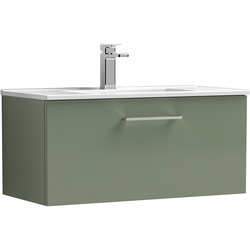 Nuie / nuie Arno Single Drawer Wall Hung Vanity Unit Satin Green 800mm With Minimalist Basin