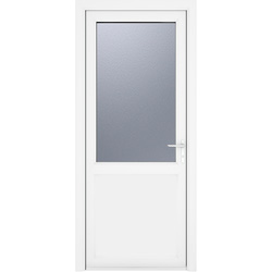 Crystal / Crystal uPVC Obscure Glazing Single Door Half Glass Half Panel LH Open In 920mm x 2090mm White