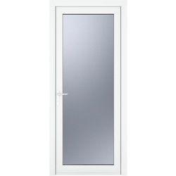 Crystal uPVC Single Door Full Glass Right Hand Open In 920mm x 2090mm Obscure Double Glazed White