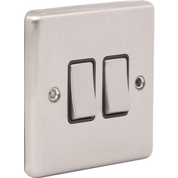 Wessex Electrical Wessex Brushed Stainless Steel Switch 2 Gang 2 Way - 66987 - from Toolstation