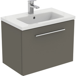 Ideal Standard i.life S Compact Wall Hung Vanity Unit with Basin Matt Quartz Grey 600mm with Brushed Chrome Handle