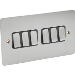Axiom / Flat Plate Satin Chrome 10A Switch 6 Gang 2 Way