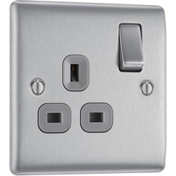 BG / BG Nexus Metal Brushed Steel 13A Switched Socket 1 Gang