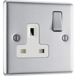 BG BG Brushed Steel 13A DP White Insert Switched Socket 1 Gang - 68161 - from Toolstation