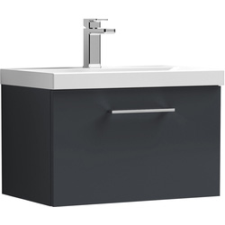 nuie Arno Single Drawer Wall Hung Vanity Unit Soft Black 600mm With Standard Basin