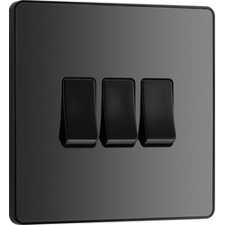BG Evolve Black Chrome (Black Ins) Triple Light Switch, 20A 16Ax, 2 Way 