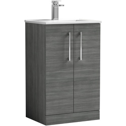 nuie Arno Double Door Floor Standing Vanity Unit Anthracite 500mm With Minimalist Basin