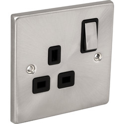 Click Deco Satin Chrome  DP Switched Socket 1 Gang