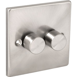 Click Deco Satin Chrome Dimmer Switch 2 Gang 2 Way 400W