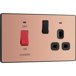 BG Evolve Polished Copper (Black Ins) Cooker Control Socket, Double Pole Switch With Led Power Indicators 
