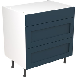 Kitchen Kit Flatpack Shaker Kitchen Cabinet Base 3 Drawer Unit Ultra Matt Indigo Blue 800mm