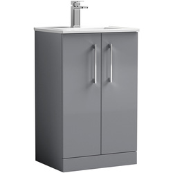 nuie Arno Double Door Floor Standing Vanity Unit Satin Grey 500mm With Minimalist Basin