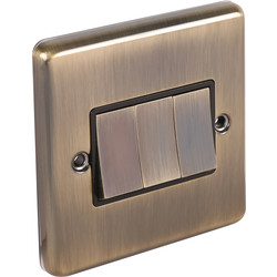 Wessex Electrical Antique Brass Switch 3 Gang 2 Way - 71774 - from Toolstation