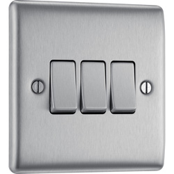 BG / BG Nexus Metal Brushed Steel Switch 20A 16AX 3 Gang 2 Way