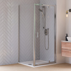 Aqualux / Aqualux Framed 8mm Pivot Door & Side Panel Shower Enclosure with Tray and Waste Kit 900x900mm