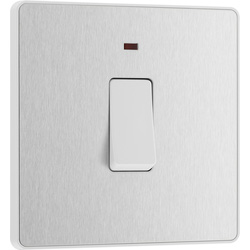 BG Evolve Brushed Steel (White Ins) 20A Switch, Double Pole With Power Led Indicator 