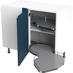 Kitchen Kit Flatpack J-Pull Kitchen Cabinet Pull Out Base Blind Corner Unit Ultra Matt Indigo Blue 1000mm Right Hand